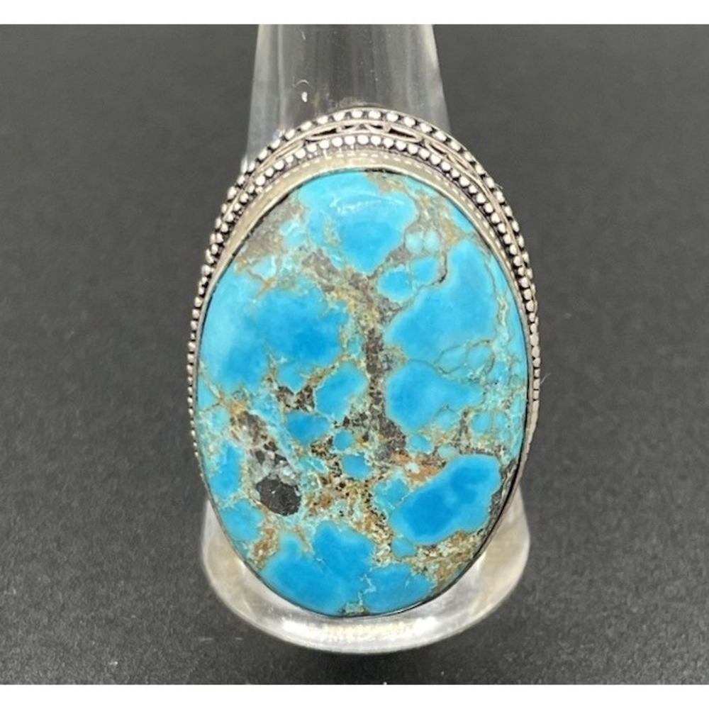 Southwest Sterling Silver Turquoise Oval Ring Size 9 Stamped Sterling 17.58g - Picture 7 of 11